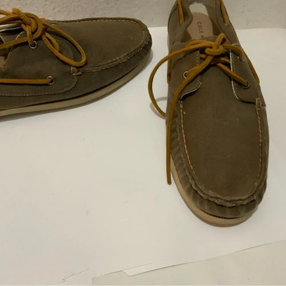 COLE HAAN Mens Canvas Slip-on Boat Shoes Size 12 M brown C14475 C15